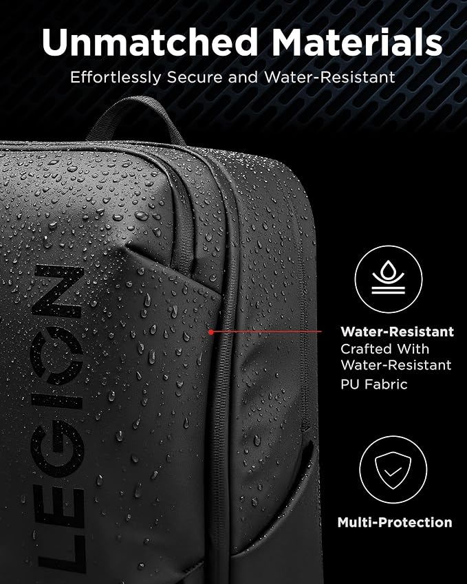 Lenovo Legion Gaming Laptop Backpack GB800, 21L Capacity, Fits 17-inch Laptops, Water Resistant, Three Main Compartments & 19 Specialiized Pockets, Black