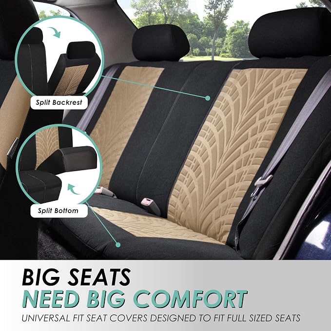 FH Group FB071115 + F11306 Travel Master Seat Covers (Beige) Full Set – Universal Fit for Cars Trucks and SUVs