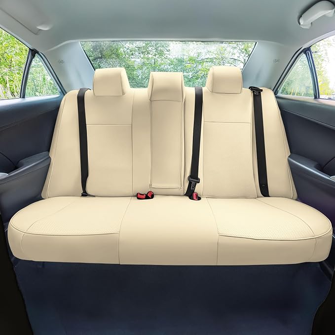 FH Group Custom Fit Seat Covers for 2012-2017 Toyota Camry, Car Seat Covers Rear Set, Solid Beige Faux Leather Seat Covers, Waterproof Car Seat Cover, Toyota Accessories, Car Seat Covers for Sedan