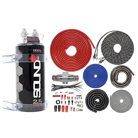 SoundBox 4 Gauge Amp Kit Amplifier Install Wiring & 2.5 Farad Digital Capacitor, 2300W Peak