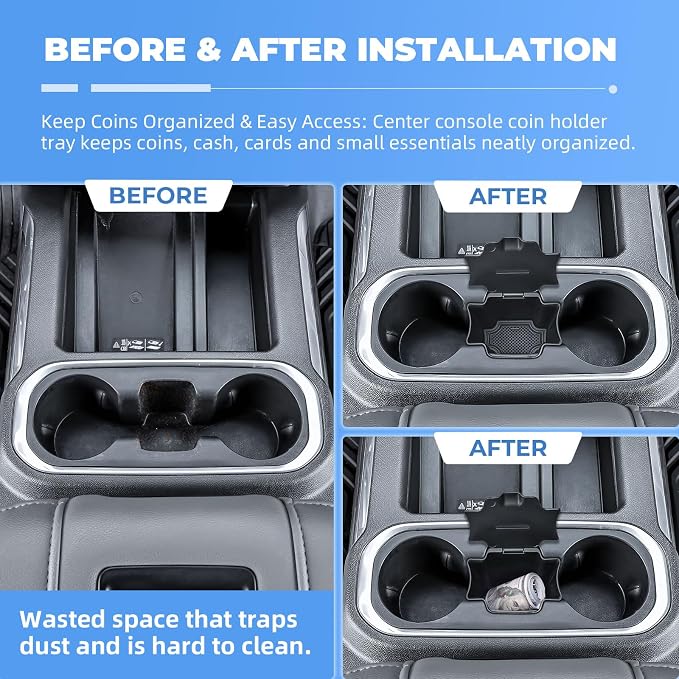 Center Console Coin Tray and Full Center Console Organizer for 2019-2022 Chevy Silverado 1500 & GMC Sierra 1500/2020-2023 Silverado/Sierra 2500HD 3500HD Accessories,Full Console Bucket Seats Only