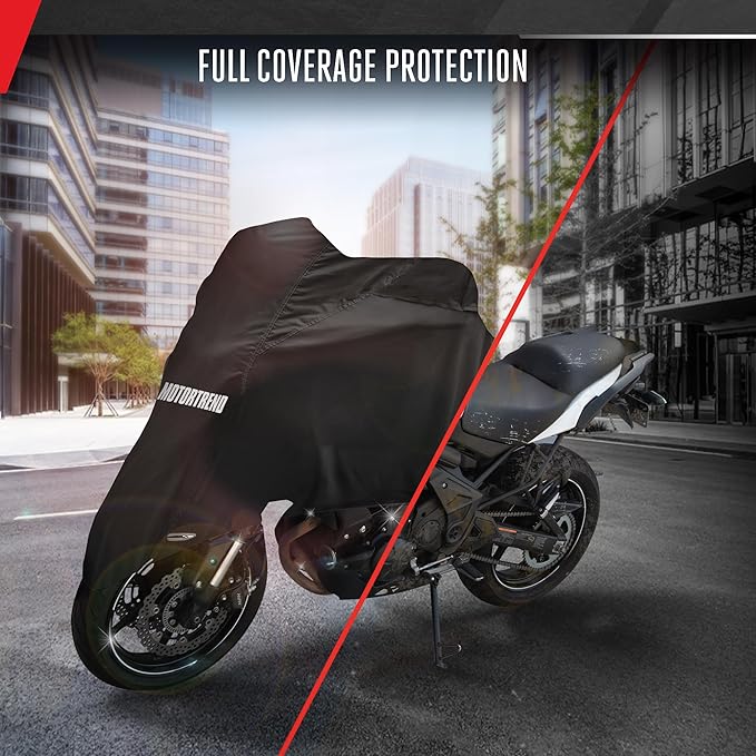 Motor Trend SportsFlex Universal Fit All-Weather Heavy Duty Motorcycle Cover, Waterproof All Seasons Indoor Outdoor Protection, Sport Bikes Cruisers Scooter Touring Off-Road 104"(L) x 41"(W) x 50"(H)