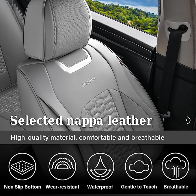 Coverado Seat Covers Front Seats, Leatherette Car Seat Covers, Waterproof Automotive Car Seat Covers Protector Interior Accessories Universal Fit Most Sedans, SUVs, Pick-up Trucks(Gray)