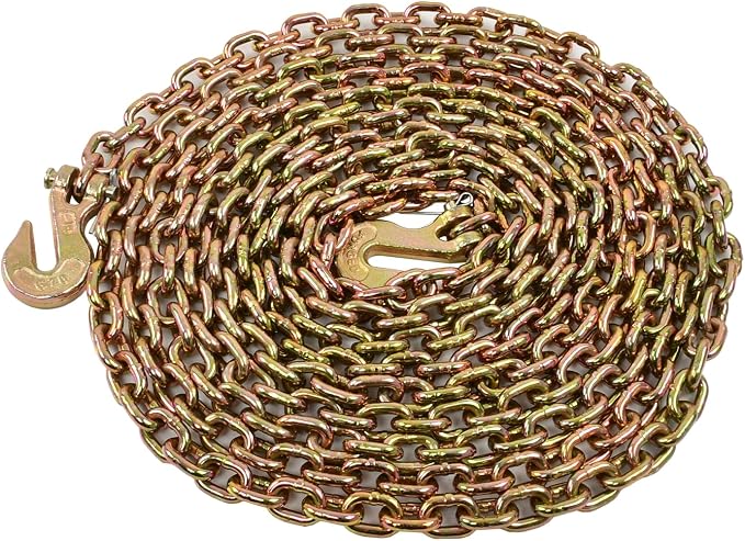 1/4 Inch x 20 Feet Transport Binder Chain G80 Safey Tow Chain with Grab Hooks 3300 Lbs Safe Work Load for Transporting Towing Tie Down Binding Equipment