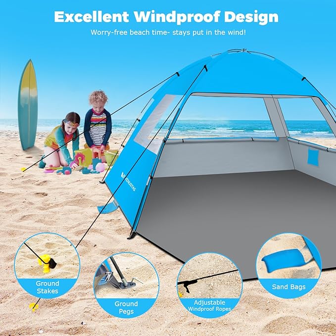Venustas Beach Tent Sun Shelter for 3/4/6/8 Person, UPF 50+ UV Protection Beach Canopy, Lightweight and Easy Setup Cabana, Portable Shade Tent