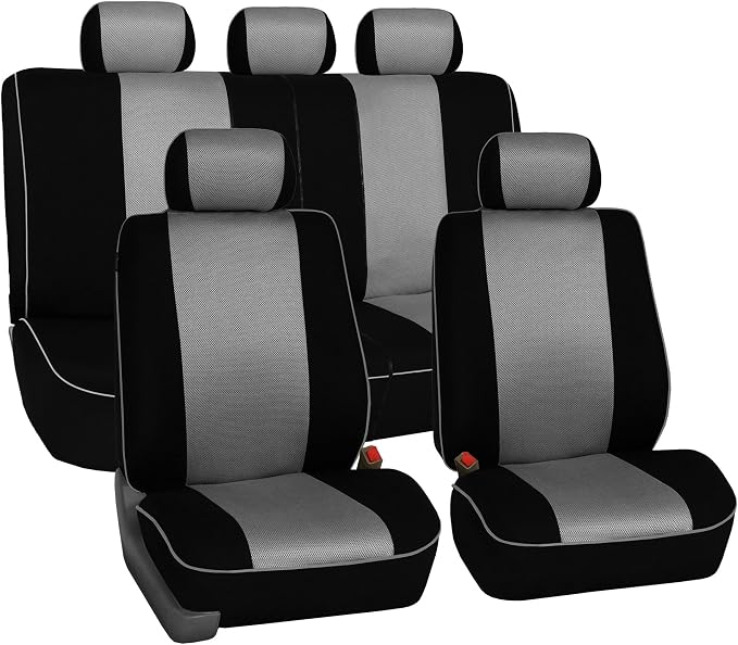 FH Group Full Set Cloth Car Seat Covers, Universal Fit, Low Back Front Seat Covers, Airbag Compatible, Split Bench Rear Seat, Washable Seat Cover for SUV, Sedan, Van Gray