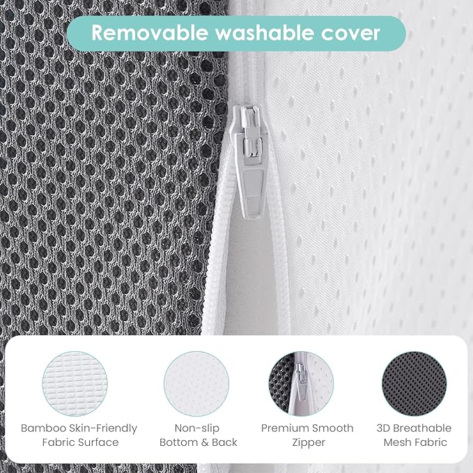Cozymaker 12" Bed Wedge Pillow for Sleeping After Surgery, Back Support, Leg Elevation, Gerd Acid Reflux, Relief Neck Pain, Sleep Apnea, Snoring, Cooling Memory Foam Triangle Incline Wedge