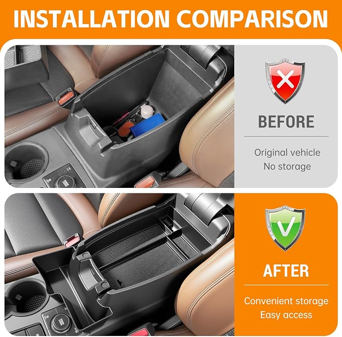 Center Console Organizer Compatible with 2021-2025 Ford Bronco Sport/2020-2025 Ford Escape Hanging Armrest Box Arm Rest Storage Tray for Bronco Sport/Escape Accessories(Hanging+Armrest Tray)