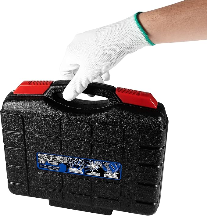 1/2 Inch Drive Extended Length Impact Socket Set 6 Sizes - Hex Sizes 3/4", 7/8", 15/16", 1-1/16”, 1-1/8", 1-1/4"Extra-Deep Length Extra-Deep Impact Set Heavy Duty with Case