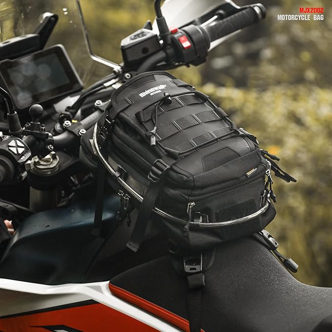 Rhinowalk Motorcycle Tank Bag Travel Luggage Motorcycle Backpack with 1.5L Water Bladder MOLLE System Fits Honda Yamaha Suzuki Kawasaki Harley-Black