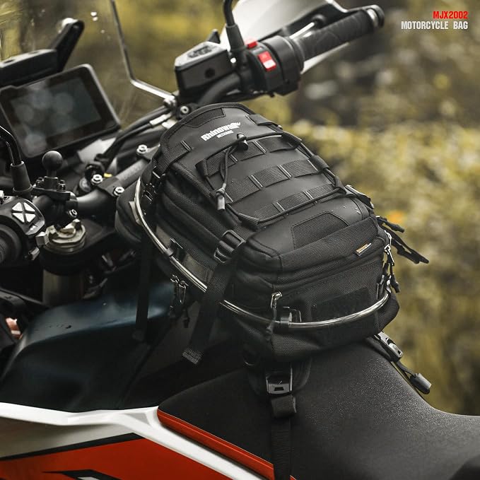 Rhinowalk Motorcycle Tank Bag Travel Luggage Motorcycle Backpack with 1.5L Water Bladder MOLLE System Fits Honda Yamaha Suzuki Kawasaki Harley-Black