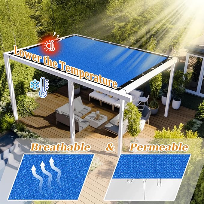 Shade&Beyond Customized Size 6' X 12' Shade Cloth with Grommets, 90% UV Protection UV Protection Mesh Tarp Sun Screens for Patio GN04, Blue