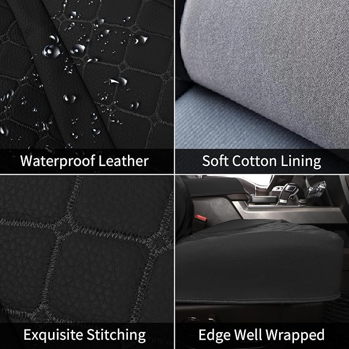 Tecoom Tacoma Car Seat Cover Leather Front Seats Covers Waterproof Automotive Protector Cushion Interior Covers Custom Fit for 2016-2023 Toyota Tacoma Double/Crew Cab, Black