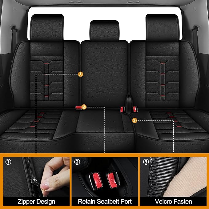 TTX LIGHTING Seat Covers Fit for Dodge RAM : 2002-2025 2026 Compatible with RAM 1500 2500 3500 Crew Quad Regular Cab Full Set Seat Covers Truck Pickup Car Seat Covers(5 Seats, Redline, Curved Bench)