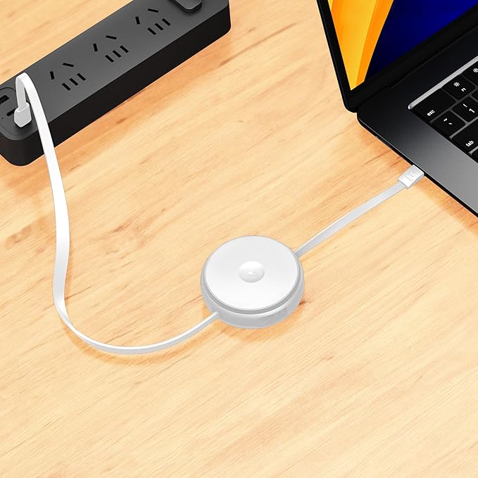 Function101 2-in-1 Retractable USB-C Magnetic Wireless Charging Cable 1.1m, 10 Lengths – Type C Charger Cord for Type C Devices, Compact Retractable Charger for Versatile Charging Solutions, White
