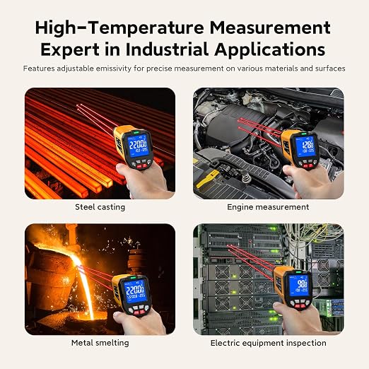 -58°F to 3992°F Infrared Thermometer Gun，Triple Laser Targeting | 50:1 High-Temperature Range, For Kilns & Furnaces Foundry Temperature Measurement Industrial-Grade Accuracy