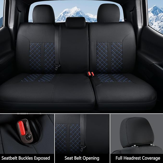 Truckiipa Custom for 4th Gen Tacoma Seat Covers Full Set, Waterproof Leather Seat Cushion Covers Fit for 4th Gen 2024 2025 2026 Toyota Tacoma Double Crew Cab, Full Set, Black&Blue