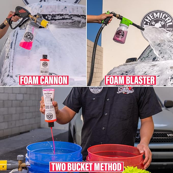 Chemical Guys CWS_101_64A Car Wash, Dry & Shine Bundle - Maxi-Suds II Foaming Car Wash Soap, 64 oz (Half Gallon), Cherry Scent + After Wash Gloss Boosting Drying Aid (16 oz) (2 Items)