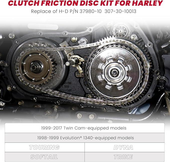 Extra Plate Sportster Friction Steel Clutch Disc Kit compatible with Harely Davidson Sportster 1991-2017 Big Twin Tourign Dyna Softail 1990-1997 Buell All Models 91-2002 17PCS Big Twin Clutch
