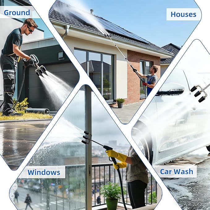 Triple Turbo Nozzle Pressure Washer, Triple Pressure Washer Nozzle, 360° Rotating 4000 PSI Turbo Nozzle with 1/4" Quick Connector 2.0 Orifice, 304 Stainless Steel for Driveway/Deck Clean(Black)
