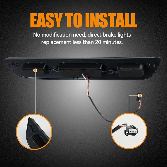 Third 3rd Brake Light LED for 2015-2020 Ford F150, High Mount Rear Brake Lights Assembly for 2017-2020 F250/F350/F450 Super Duty, Waterproof Center Cab Lamp Stop Light (Black)
