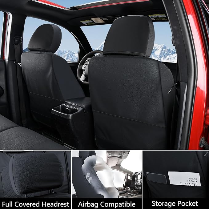 Truckiipa Tacoma Leather Car Seat Covers Full Set Truck Seat Covers Cushion Fit for 2016-2023 Toyota Tacoma Double Crew Cab, Full Set, Black