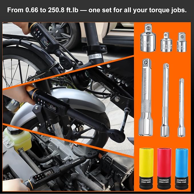 Digital Torque Wrench Set, 1/2"&3/8" Torque Wrench Digital with Dual Direction Ratchet, 3.8-250.8 Ft.lb & 0.66-44.29Ft.lbs Range, ±1% Accuracy with Vibration, Buzzer and LED Alert