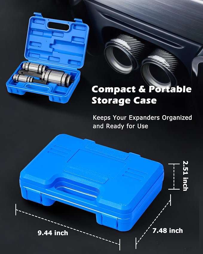 DAYUAN Upgraded 3 Pcs 1-1/8'' to 3-1/2'' Exhaust Pipe Expander Tool Set, Tail Pipe Spreader Kit Compatible with Most Vehicles and Trucks Bule Case