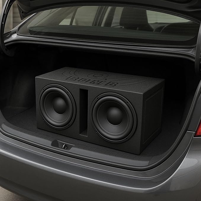 Q Power Q Bomb Series Dual 15 Inch Ported Car Subwoofer Sub Box Enclosure with Vented Chamber Design and Black Bed Liner Spray Finish, Black