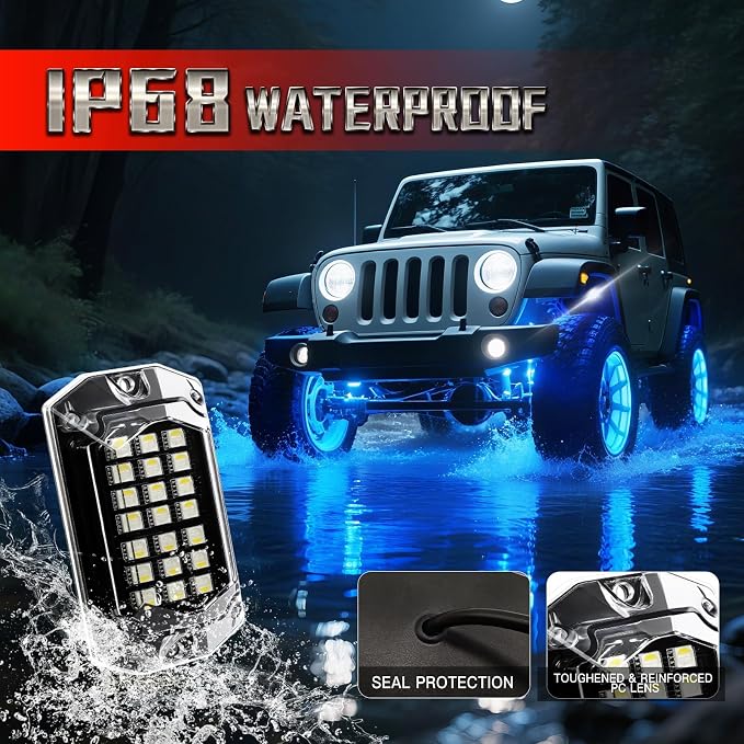 16 Pods 230° Full Angle RGBW LED Rock Lights, 6500K Pure White RGB Rock Light 12V Waterproof Neon Underglow Kit for Truck Jeeps Pickup Offroad Boat RV UTV Trailer Underbody, APP/RF Remote Sync Music