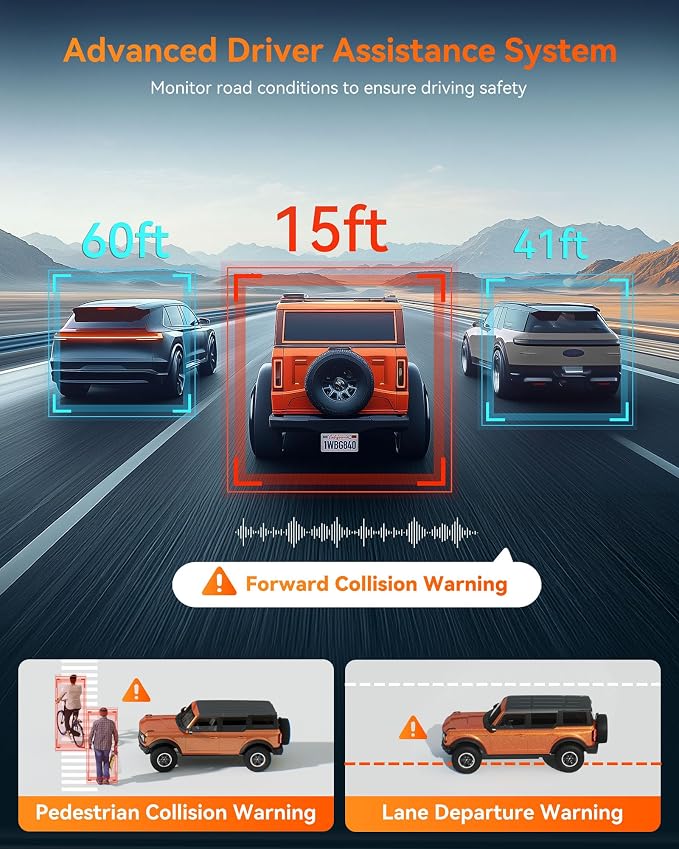 WOLFBOX G840H 12'' Mirror Dash Cam with ADAS and BSD, 2.5K Rear View Mirror Camera Front and Rear, 5.8GHz WiFi, Voice Control, Parking Monitor, Included GPS, Loop Recording (SD Card Not Included)