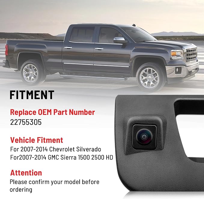 RED WOLF Tailgate Handle Reverse Backup Camera Fit for 2007-2014 Chevrolet Silverado GMC Sierra 1500 2500 HD IP68 Waterproof 150° View Angle Rear View Camera with Key Hole Replaces OE Number 22755305