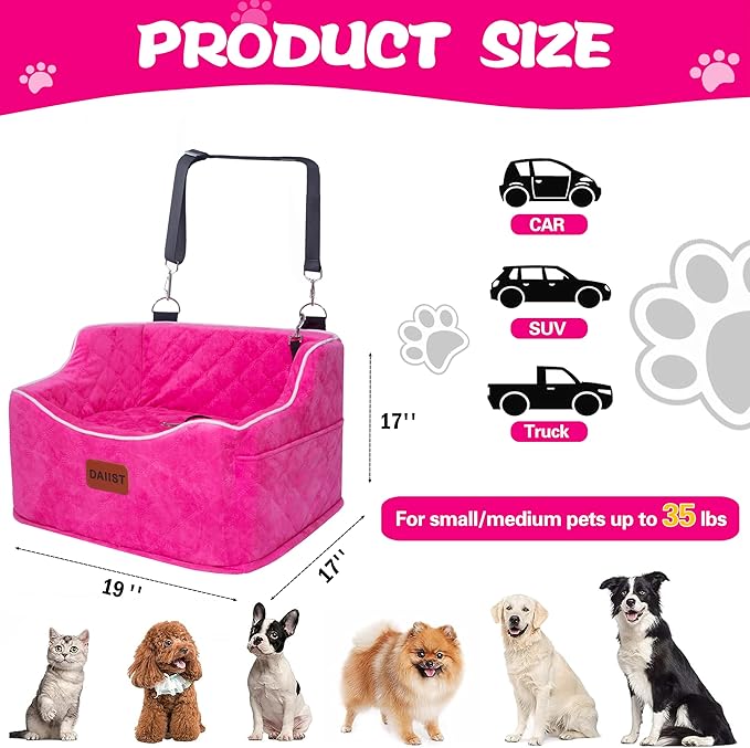 Dog Car Seat for Small Medium Dogs, Detachable Washable Dogs Booster Seat Under 35lbs, Elevated Dog Car Bed with Storage Pockets (Khaki, One Size)