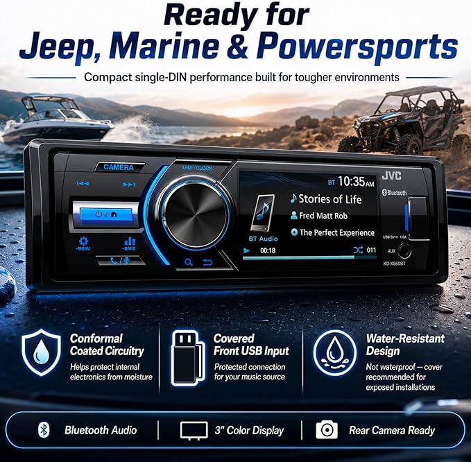 JVC - KD-X560BT - Digital Media Car & Marine Bluetooth Receiver iPhone/Android/USB/AUX Car Stereo with Rear Camera Input