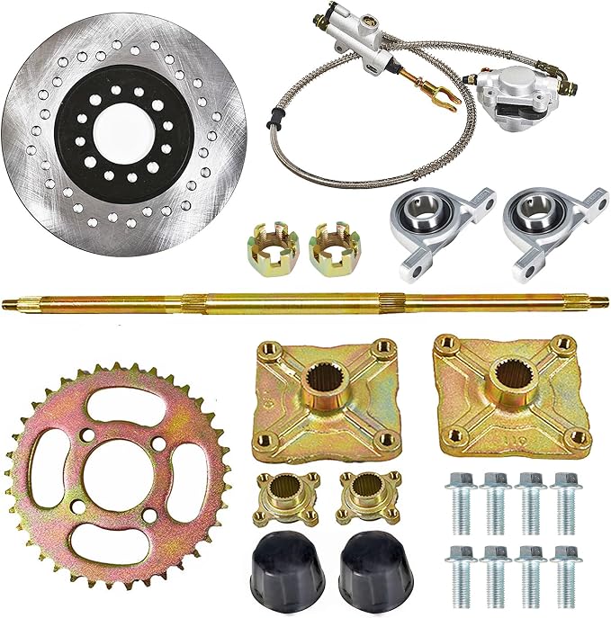 GXYWADY 32 Go Kart Rear Axle Kit with Shaft + Hub + Brake Master Cylinder Replacement for Go Kart ATV 32 Inch