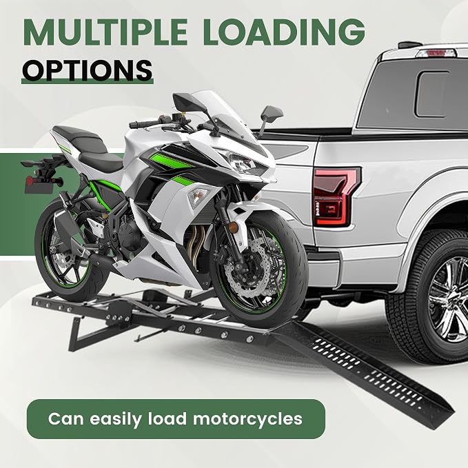 ECOTRIC 500LB Hitch Mount Motorcycle Carrier Transportation Racks Hitch Mount Rack Dirt Bike Hitch Truck Heavy Duty Steel Powder Coated Black w/Loading Ramp Tilt Stability Locking Device