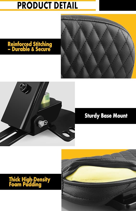 Adjustable Plug-in Driver Rider Backrest Custom Kit for Harley 1997-2026 Made Fit for Touring Models Electra Glides Road Glide Road King Street Glide (Gloss Black Stitching Pad)