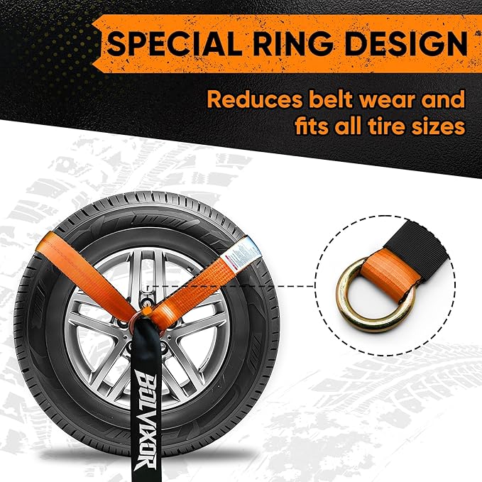 4 Pack Car Tie Down Straps for Trailers 2" x 96" - 9900LBS Break Strength - Tire Ratchet Straps with J Finger Hooks for Hauling UTV, SUV, Truck, Any Cars