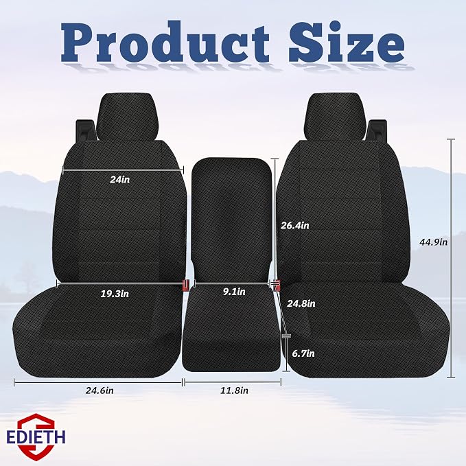Front 40/20/40 Split Bench Seat Covers Compatible with Ford F150 XL Standard Cab 2004-2008 Sandwich Mesh Sponge Fabric Seat Protector with Integrated Seatbelts & Solid Armrest - Black