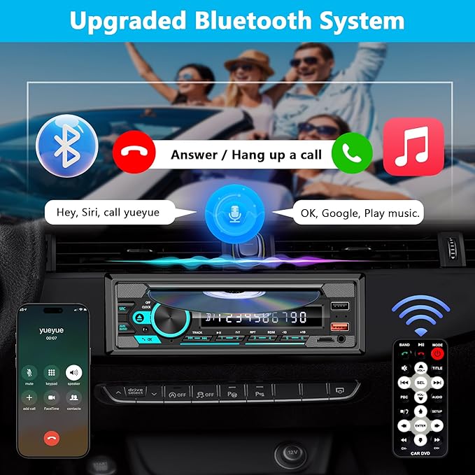 Single Din Car Stereo with CD/DVD Player – Upgrade Your Classic Car with Bluetooth, USB, AUX, SD Card, FM, MP3, Selectable RCA Output, Apple & Android Compatible