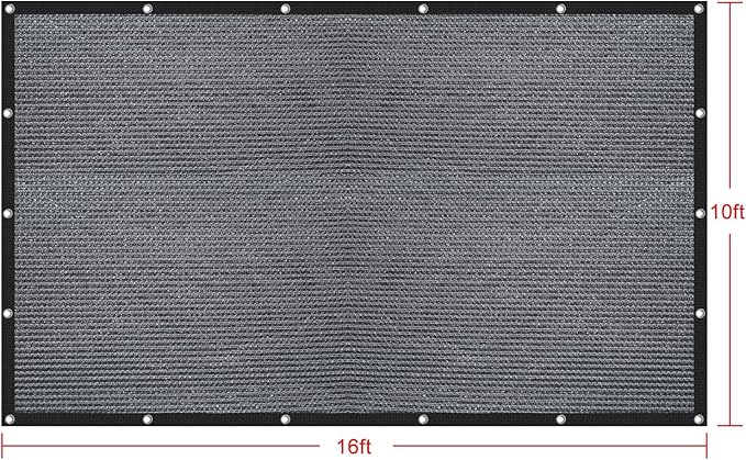 Shatex 90% Sun Shades for Patios 10x 16 ft Shade Fabric Sun Shade Cloth Taped Edge with Grommets Sun-Block Mesh Shade for Pergola Cover Canopy Grey, 12 Bungee Balls