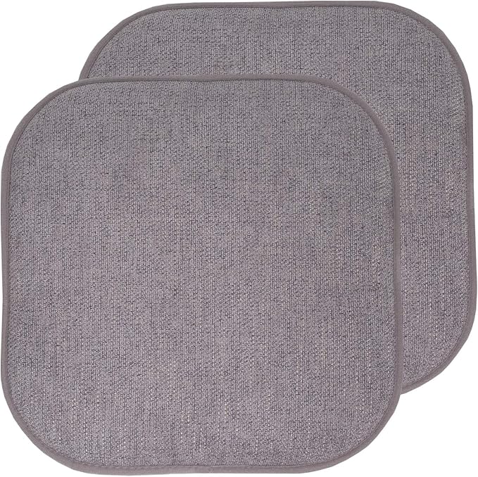 Sweet Home Collection Chair Cushion Memory Foam Pads Honeycomb Pattern Slip Non Skid Rubber Back Rounded Square 16" x 16" Seat Cover, 2 Pack, Alexis Gray/Silver