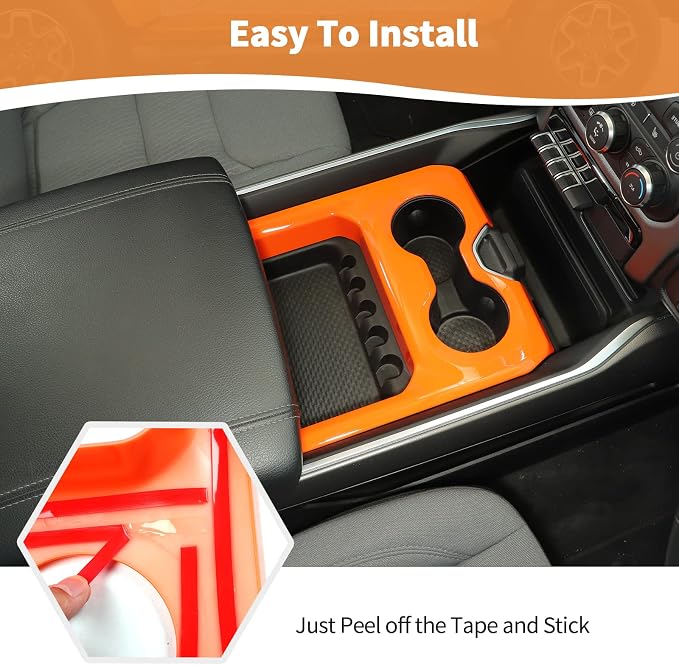 RT-TCZ for Dodge RAM Orange Center Console Cup Holder Panel Trim Cover for Dodge RAM 2018 2019 2020 2021 2022 2023 Orange Interior Accessories