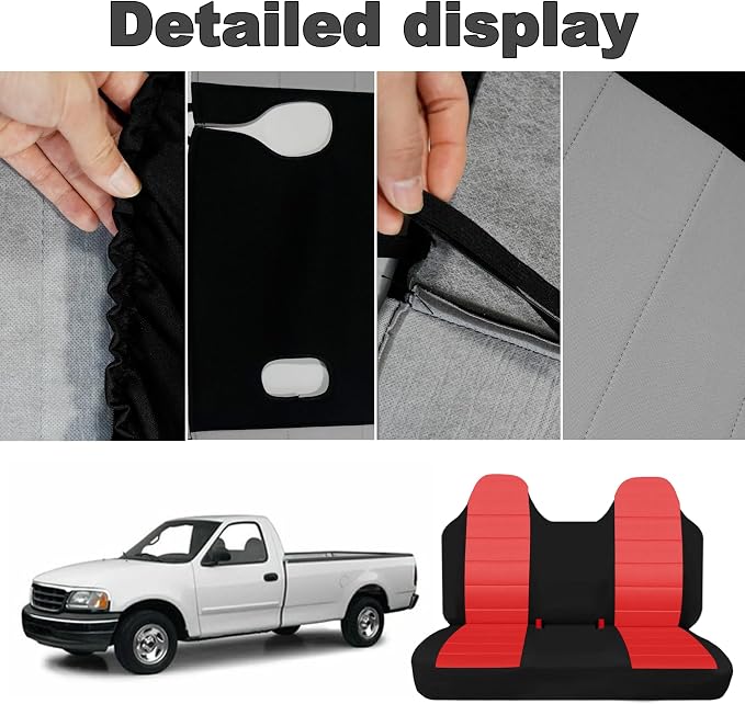 Custom Bench Seat Covers for Ford F150 F250 F350 1992 1993 1994 1995 1996 1997 1998 Heavy Duty Cloth Protector Interior Accessories，Waterproof & Machine Washable - Red