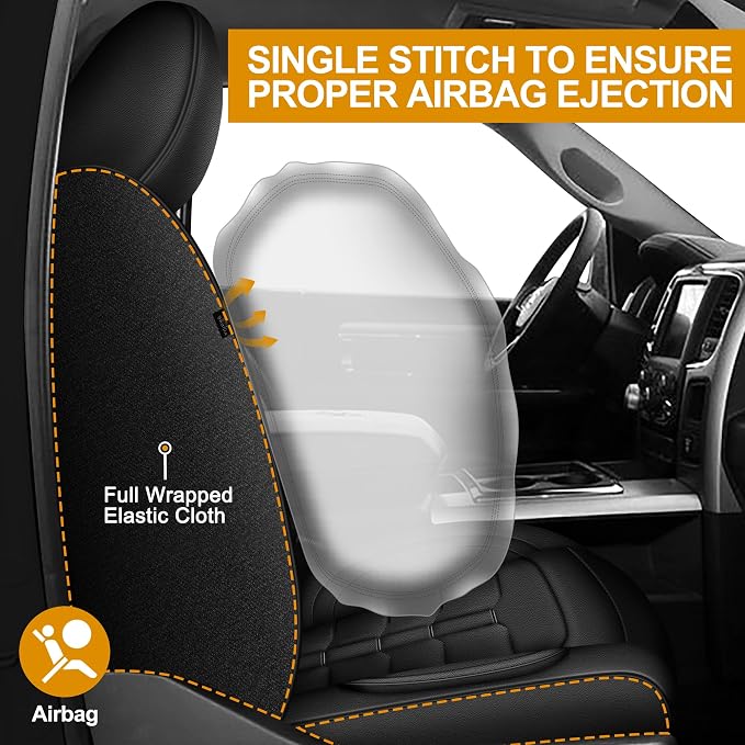 TTX LIGHTING Seat Covers Fit for Dodge RAM : 2012-2025 2026 Compatible with RAM 1500 2500 3500 Crew Quad Regular Cab Front Truck Pickup Car Seat Covers(2PCS Front, Blackline, Flat Bench)