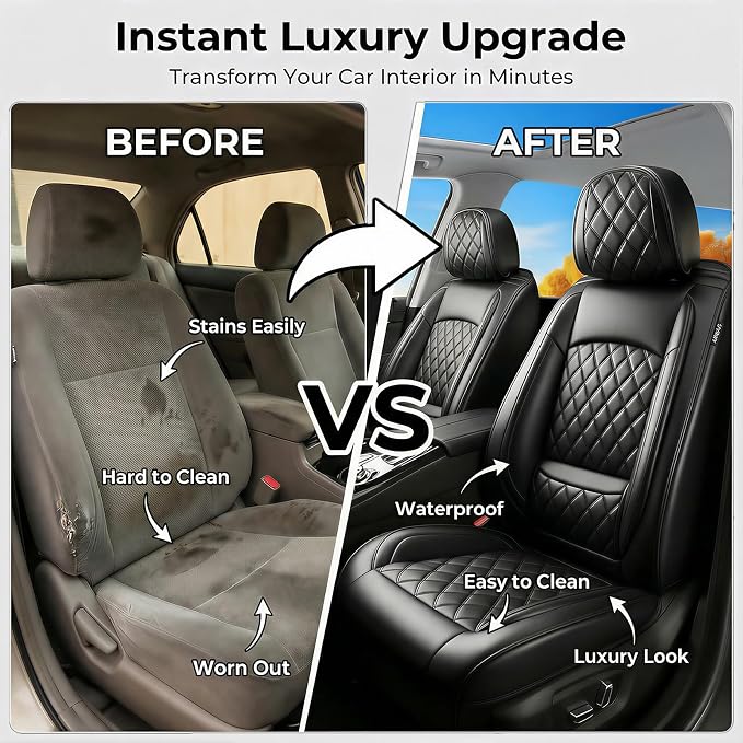 Car Seat Covers Compatible with Ford Bronco Sport 2021-2026-Waterproof & Breathable Luxury Leather All-Weather Seat Cushions Protectors,Airbag Compatible,Only 2 Front seat Covers (Black)