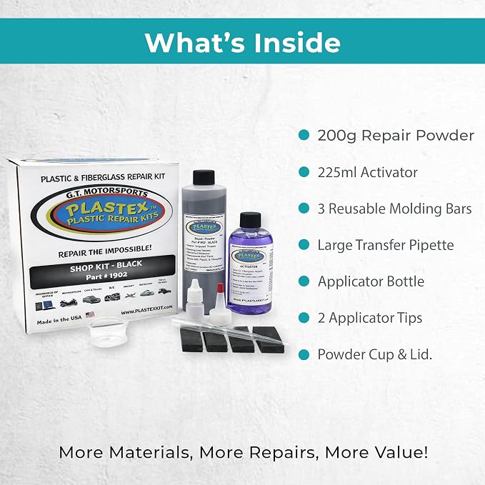 Plastex Plastic Repair Kits - Easily Glue, Repair or Remake Broken Plastic, Fiberglass, Wood & More!. (XL Black Kit)