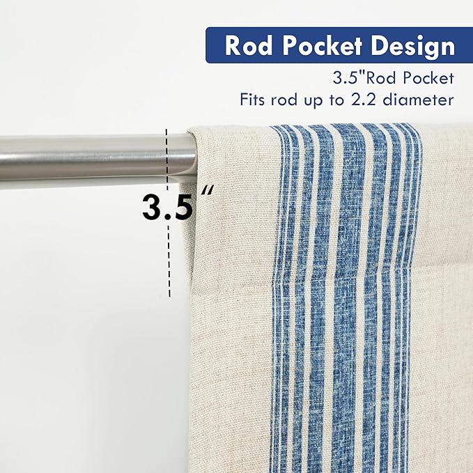 DriftAway Chris Double Layer Linen Blackout Tie Up Curtains Thermal Insulated Fully Lined Vertical Striped Balloon Roman Shade Bathroom Window Adjustable Rod Pocket 31 Inch by 47 Inch Jean Navy