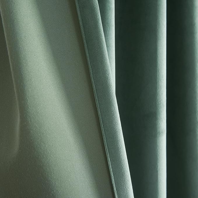 Roslynwood Luxury Soft Sage Green Velvet Curtains 96 inches Long Back Tab Thermal Insulated Blackout Window Drapes for Living Room/Bedroom/Dining Room, W52 x L96, 2 Pcs