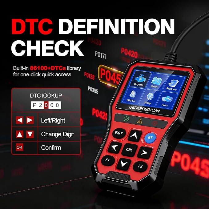 OBD2 Scanner Diagnostic Tool,Car Code Reader with Battery Tester, Check Engine Code Reader with Reset OBDII, Real-Time Date, DTC Lookup,Scan Tool for All OBDII Protocol Cars Since 1996
